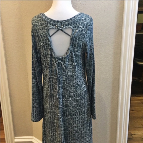 Skies are Blue teal green Lace up Knit Sweater Dress -Size Large - Picture 8 of 9
